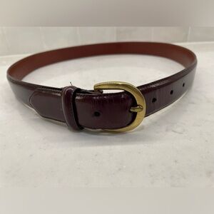 Men’s Coach Burgundy Leather Belt with Brass Buckle — 34”
